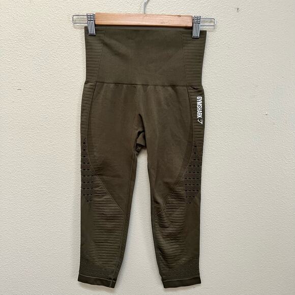 Gymshark Olive Green Seamless Cropped Leggings Size Small - Picture 1 of 3